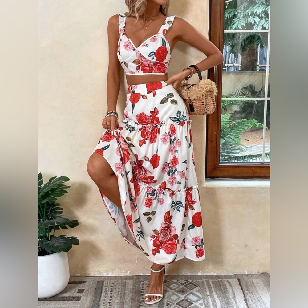 Floral Maxi Skirt - Red and Green - Picture 9 of 9